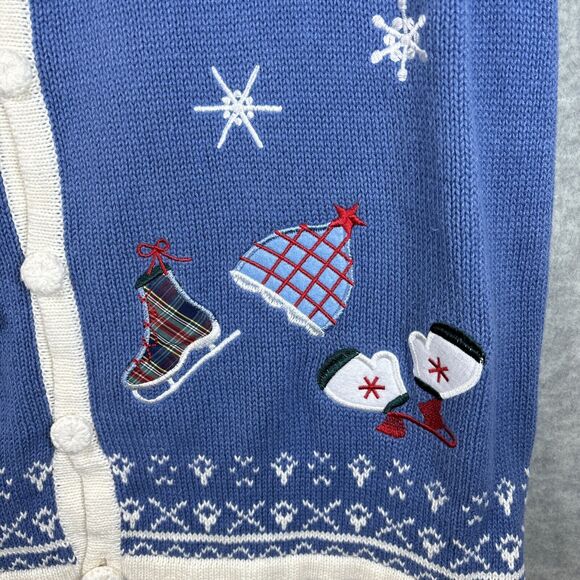 Blue‎ Winter Novelty Vest XL Ice Skates Snowflakes Embroidered Patches Festive - Picture 4 of 10